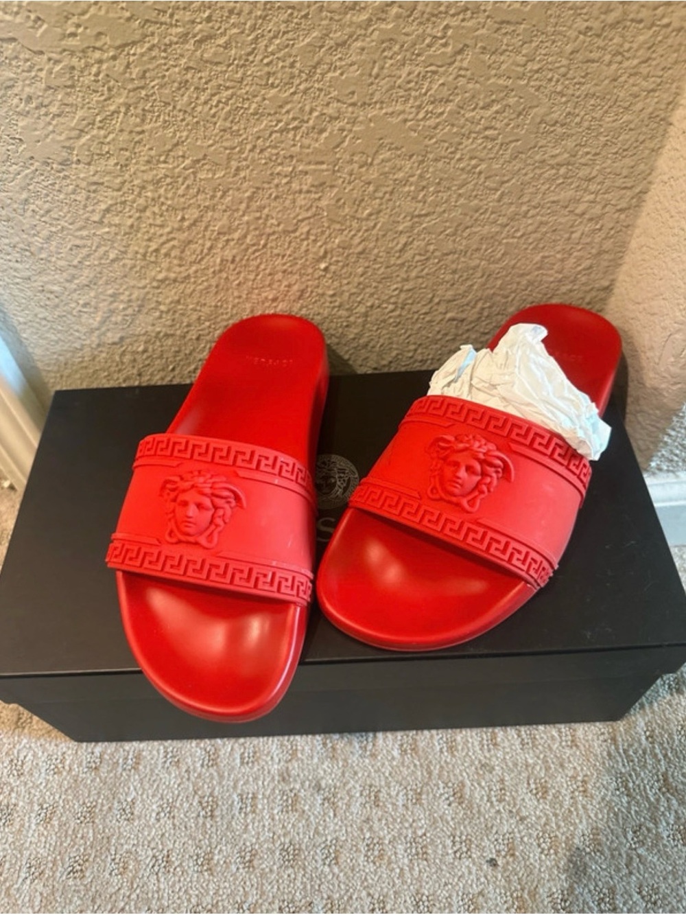 Versace Red Medusa Rubber Slide Sandals